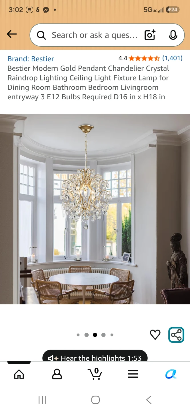 Bestier Modern Gold Crystal Chandelier Pendant Light Fixture - photo 3