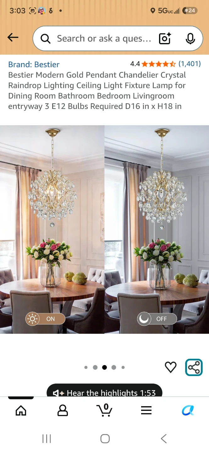 Bestier Modern Gold Crystal Chandelier Pendant Light Fixture - photo 5
