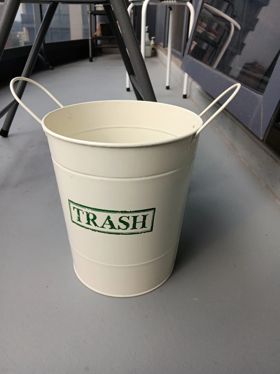 White Metal Trash Can