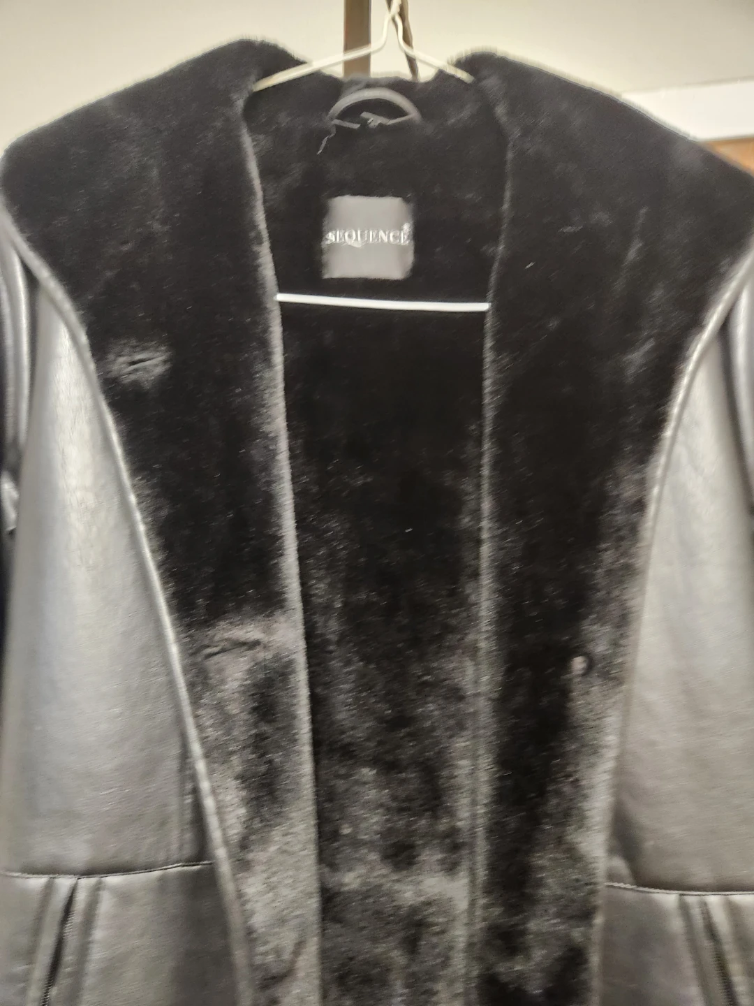 SEQUENCE Faux Leather Fur Lined Coat