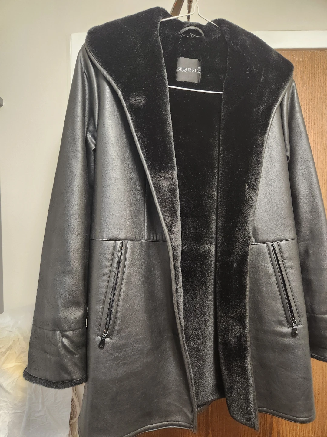 SEQUENCE Faux Leather Fur Lined Coat - photo 2