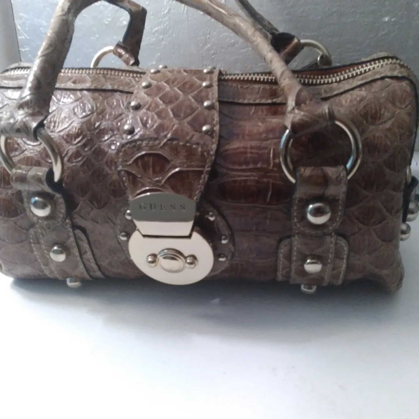 Guess Croc Embossed Satchel Handbag
