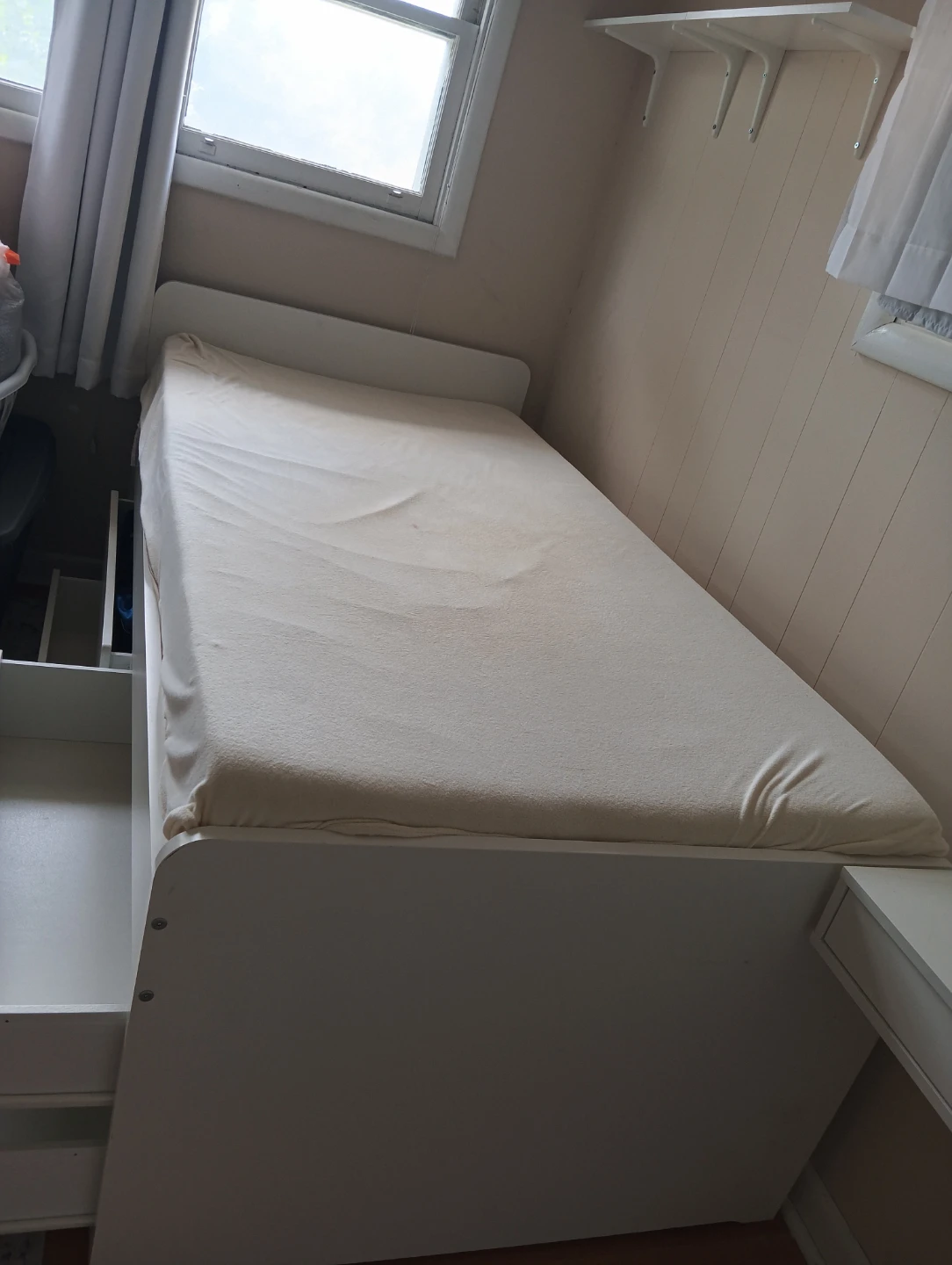 White Twin Bed Frame with Storage Drawers