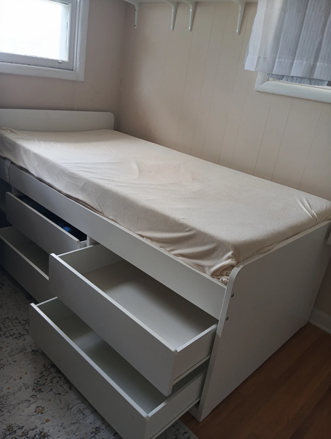 White Twin Bed Frame with Storage Drawers - photo 2