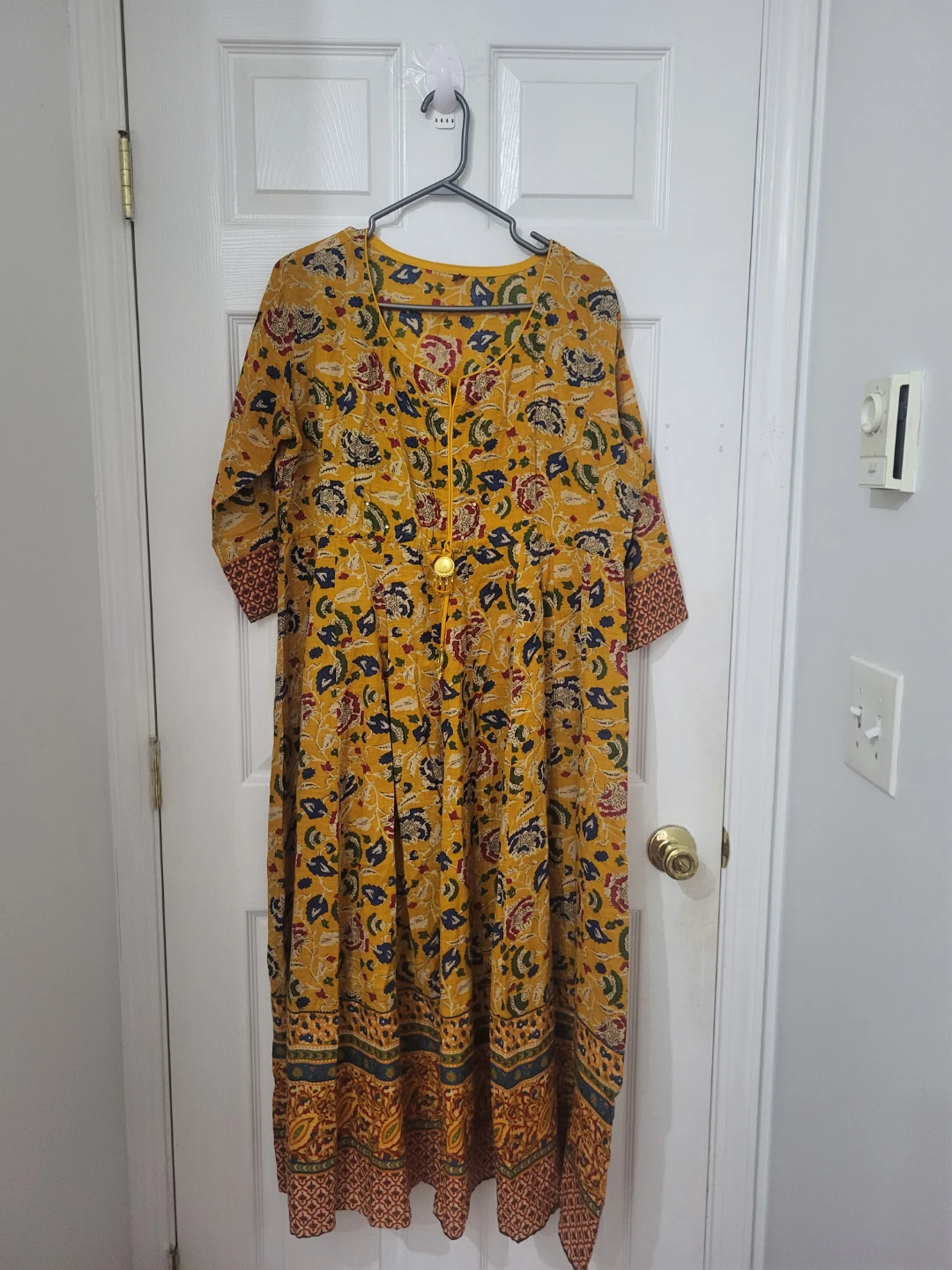 Yellow Floral Print Maxi Dress cotton