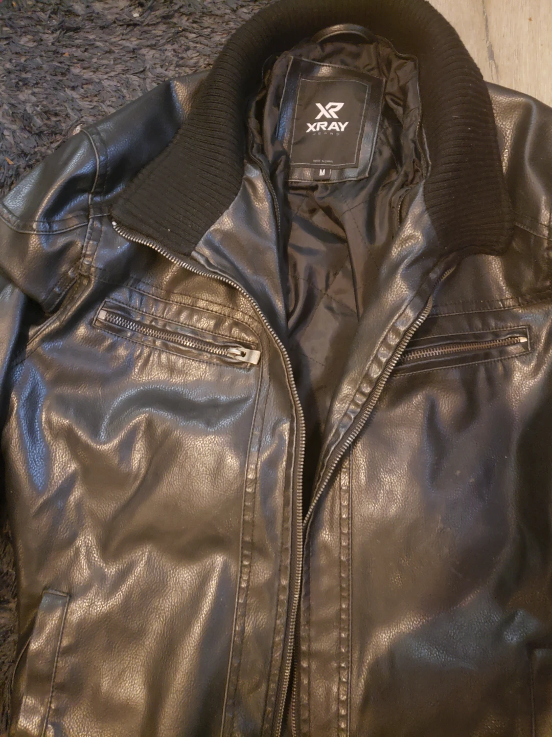X-Ray Faux Leather Bomber Jacket