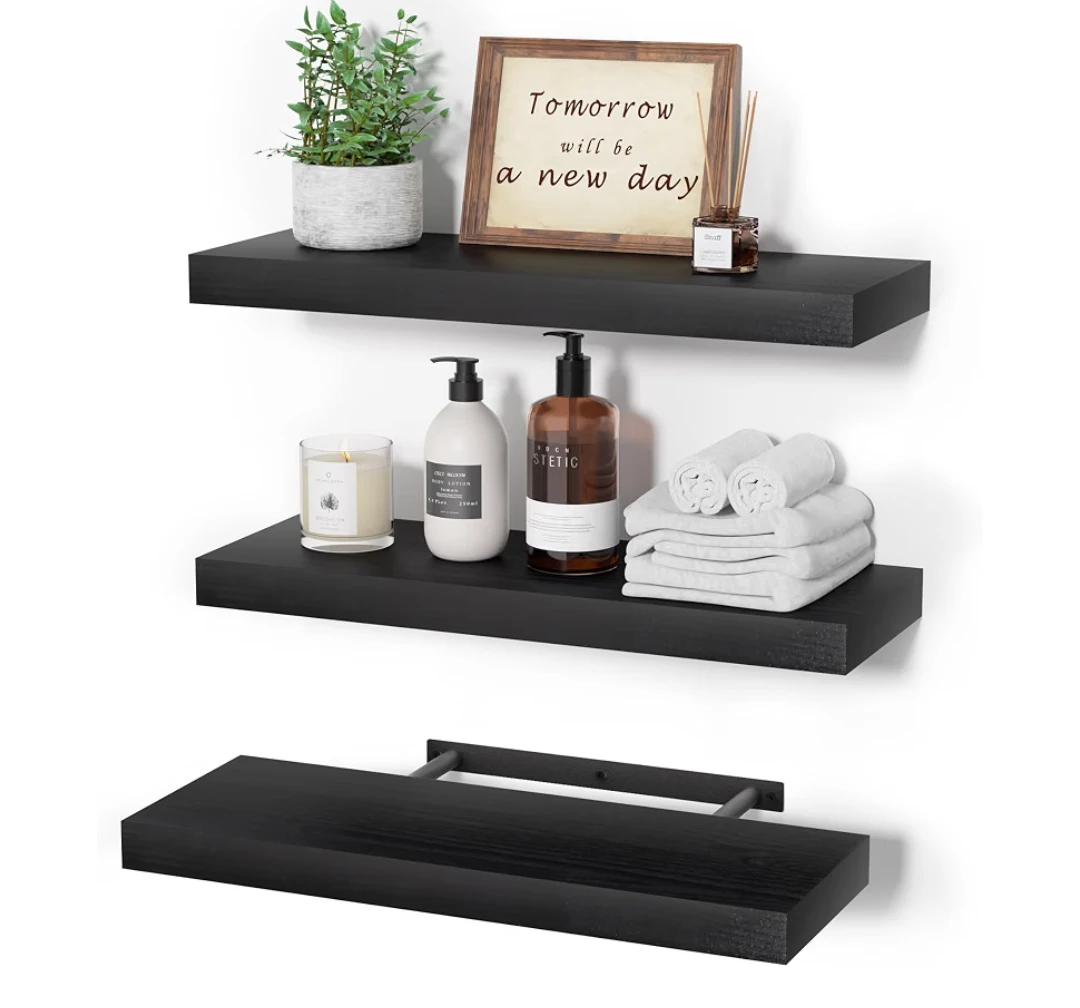 Black Floating Shelf 16.5" Real Wood 3 pack