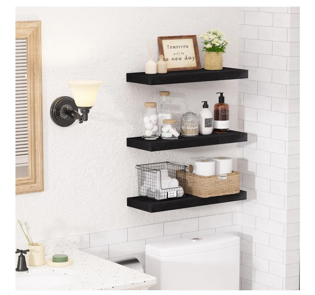 Black Floating Shelf 16.5" Real Wood 3 pack - photo 3