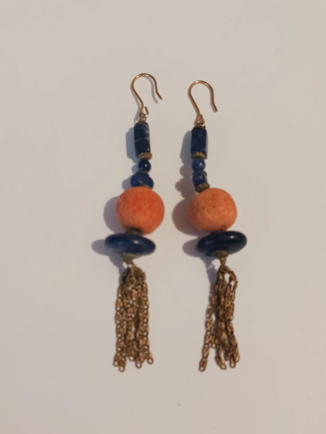 Vintage Sponge Coral Lapis Lazuli Tassel Earrings - photo 3
