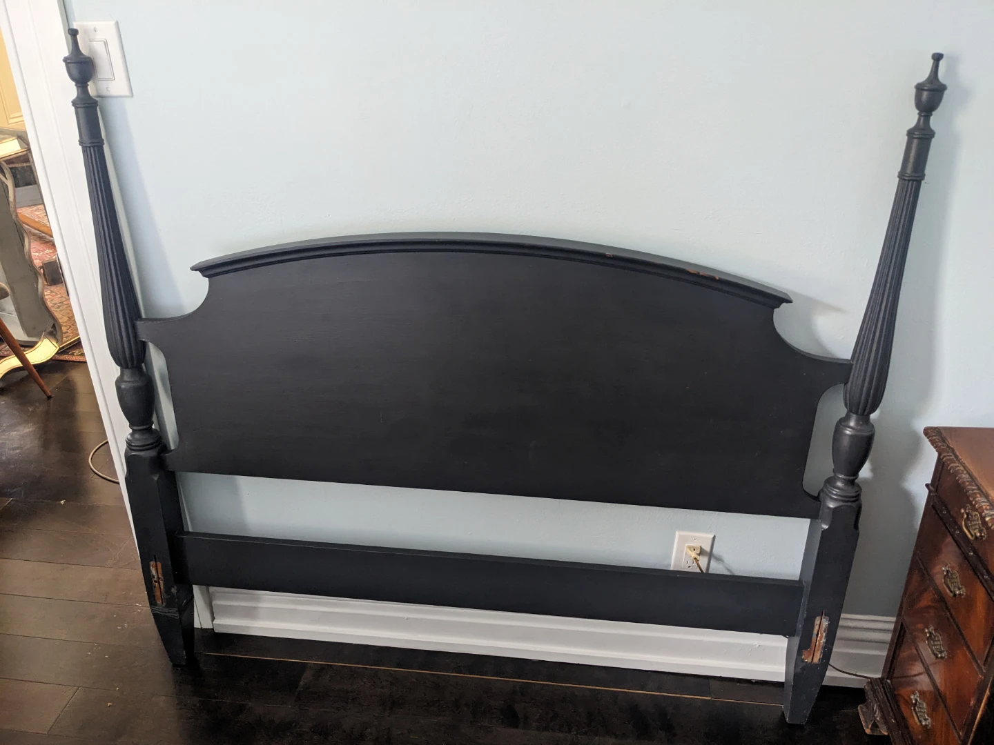 Classic Solid Wood Double Bed Frame | Four Poster | Black/Blue - photo 3