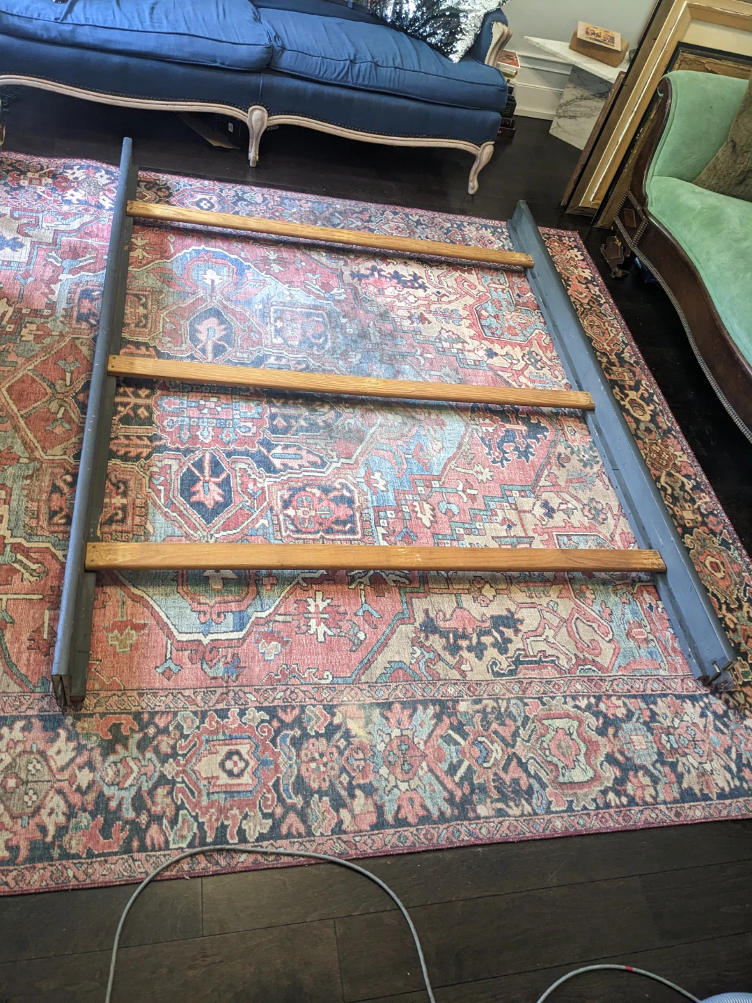 Classic Solid Wood Double Bed Frame | Four Poster | Black/Blue - photo 5
