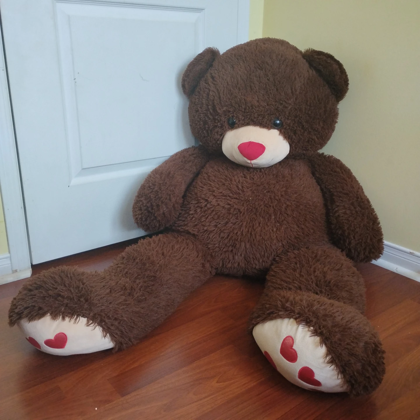 Large Brown Teddy Bear with Red Hearts