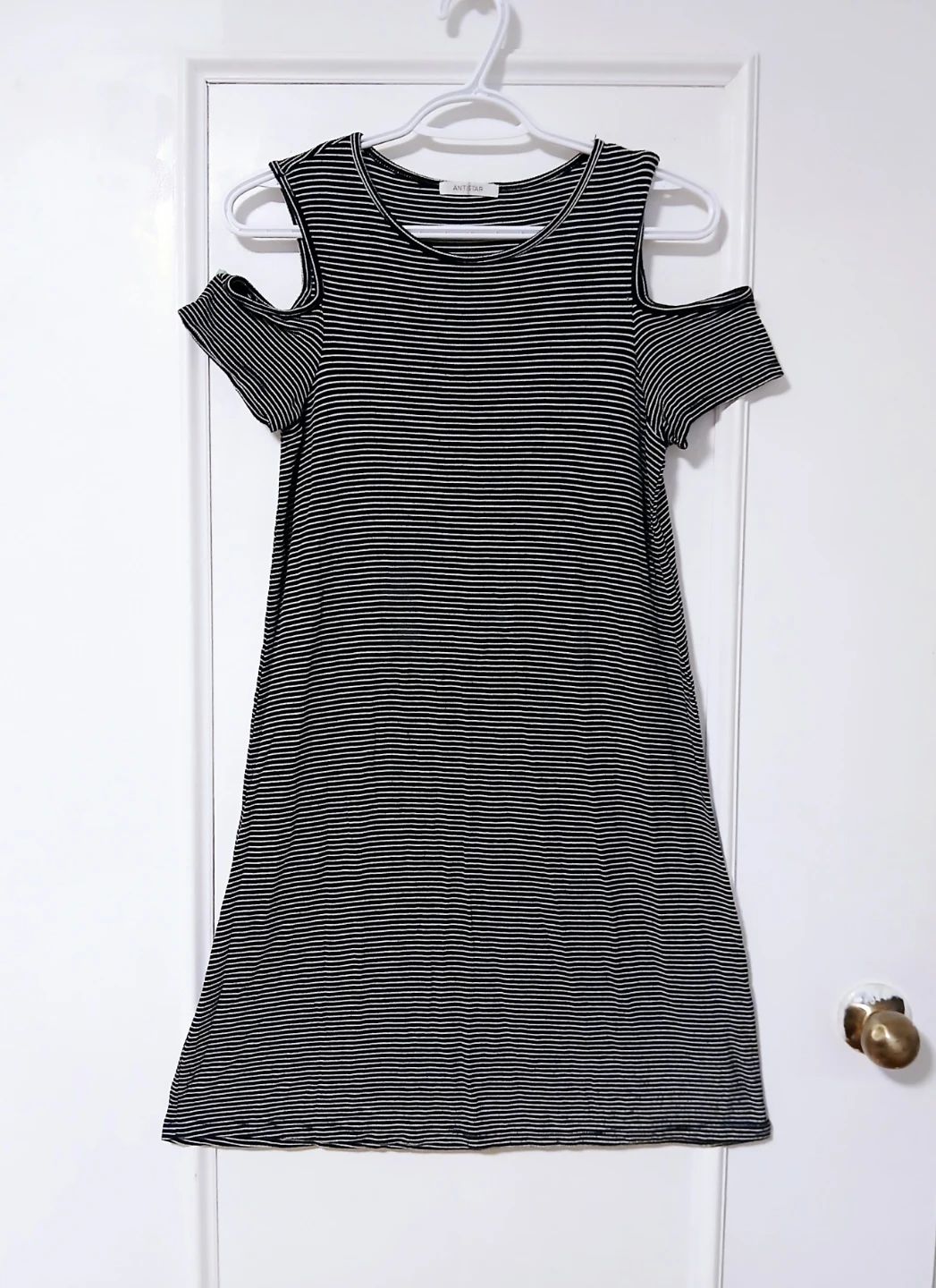 Women Medium Antistar Black and White Cold Shoulder Dress