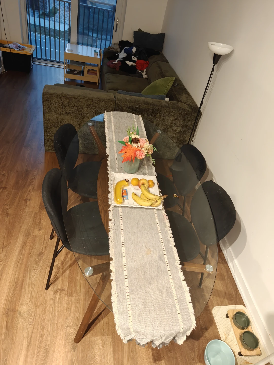 Oval Glass Dining Table with 4 Black Chairs - photo 2