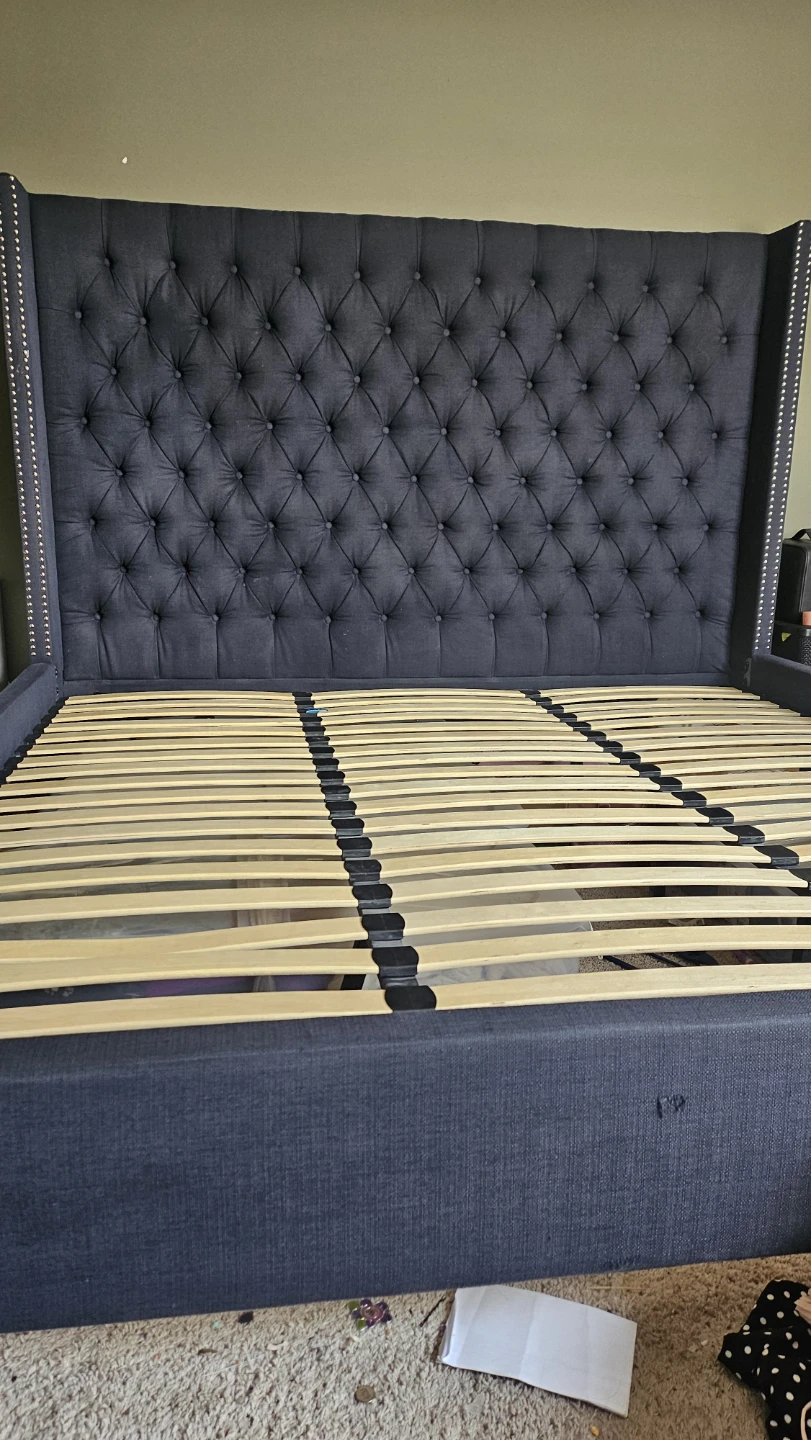 Dark Blue Tufted Wingback Bed Frame