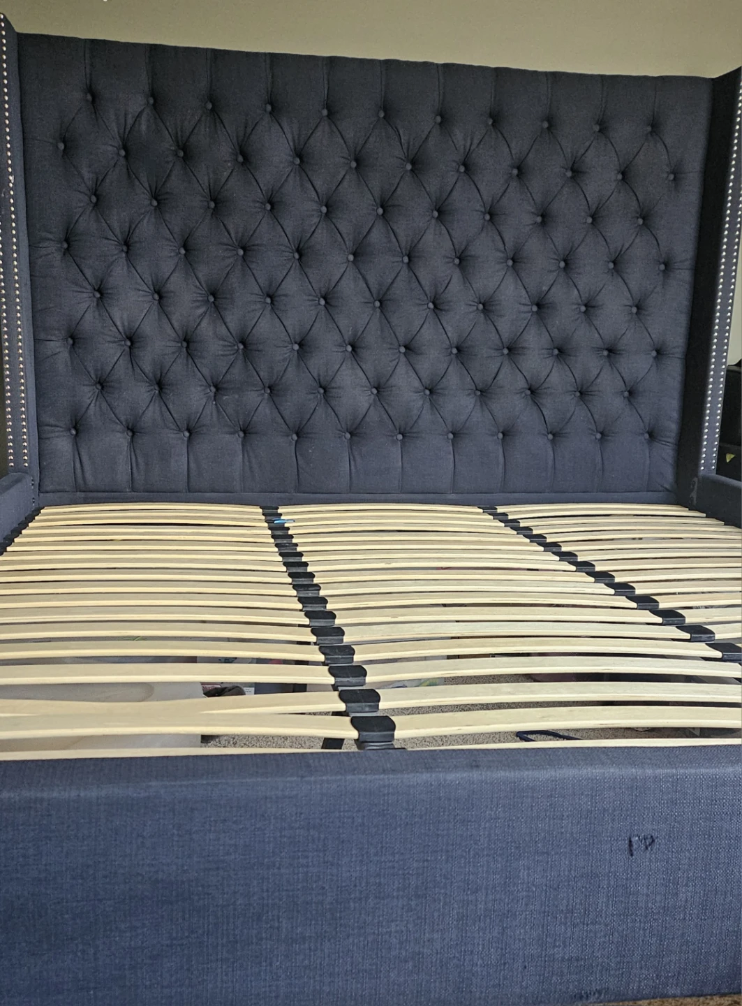 Dark Blue Tufted Wingback Bed Frame - photo 2