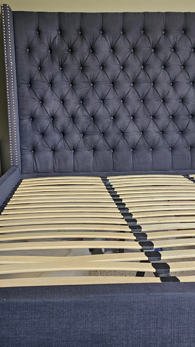Dark Blue Tufted Wingback Bed Frame - photo 3