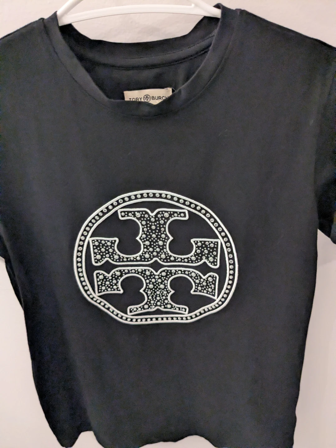 Tory Burch Authentic Black Embellished Logo T-Shirt Size S