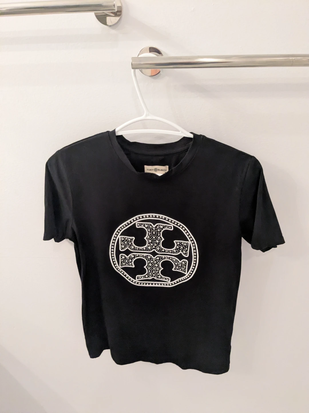 Tory Burch Authentic Black Embellished Logo T-Shirt Size S - photo 5