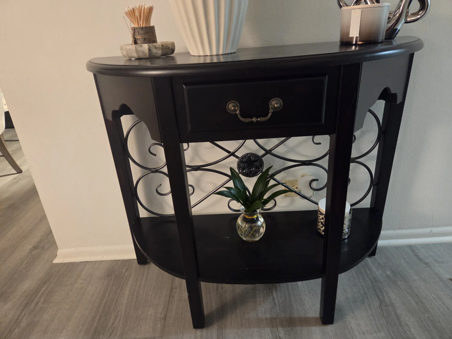 Black Console Table with Drawer and Shelf