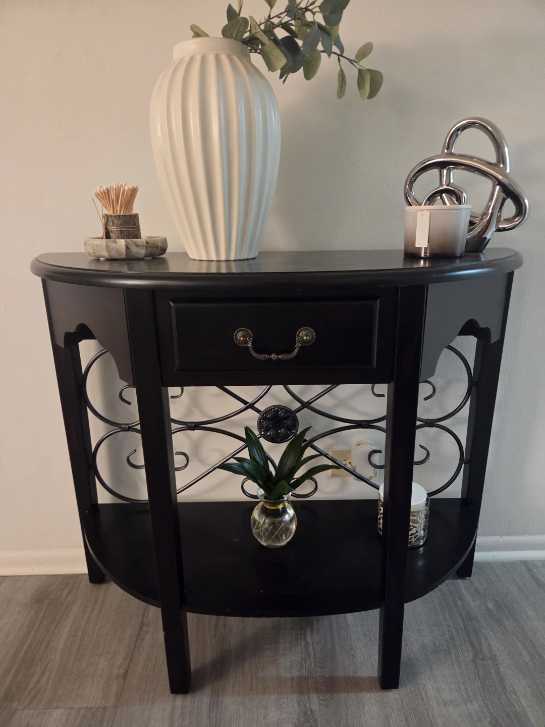 Black Console Table with Drawer and Shelf - photo 2