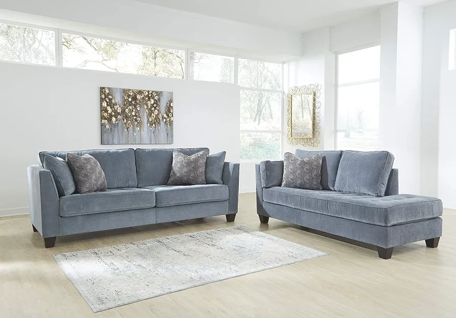 Ashley Sciolo Upholstered Chaise and Sofa,  Light Blue