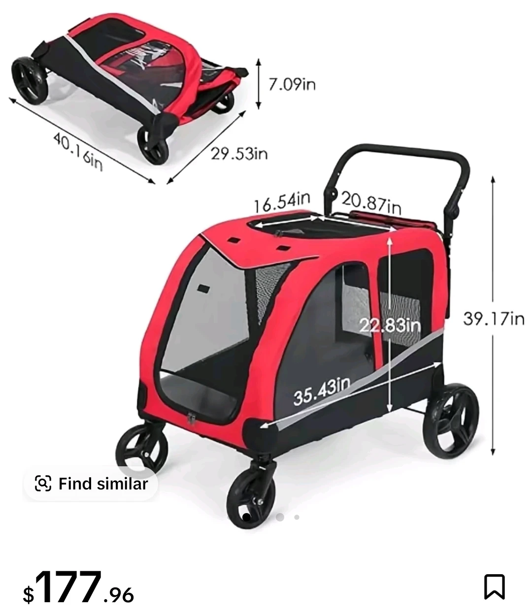 Red Pet Stroller Trailer