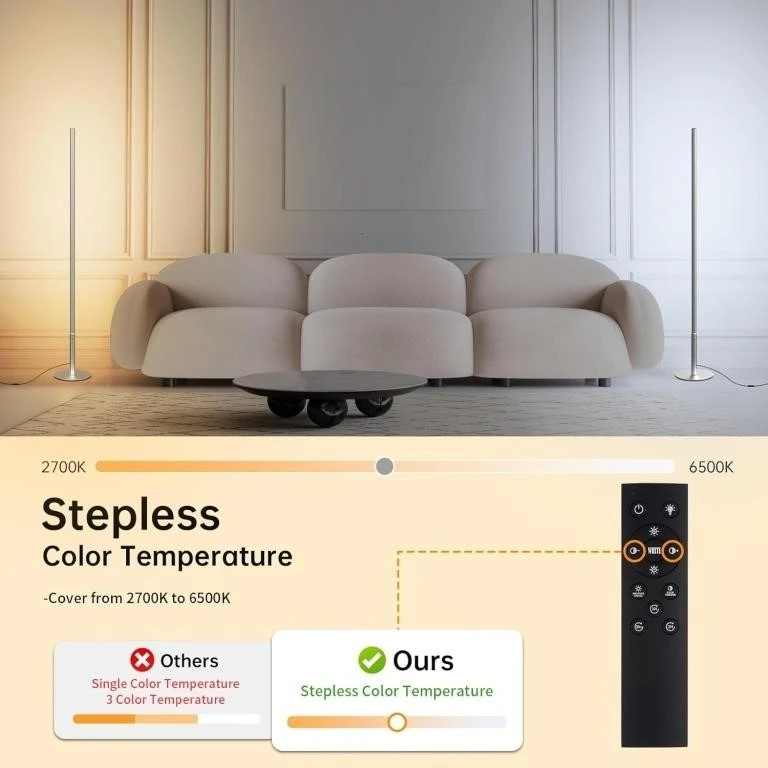 Marlrin Modern LED Corner Floor Lamp, Dimmable - photo 2