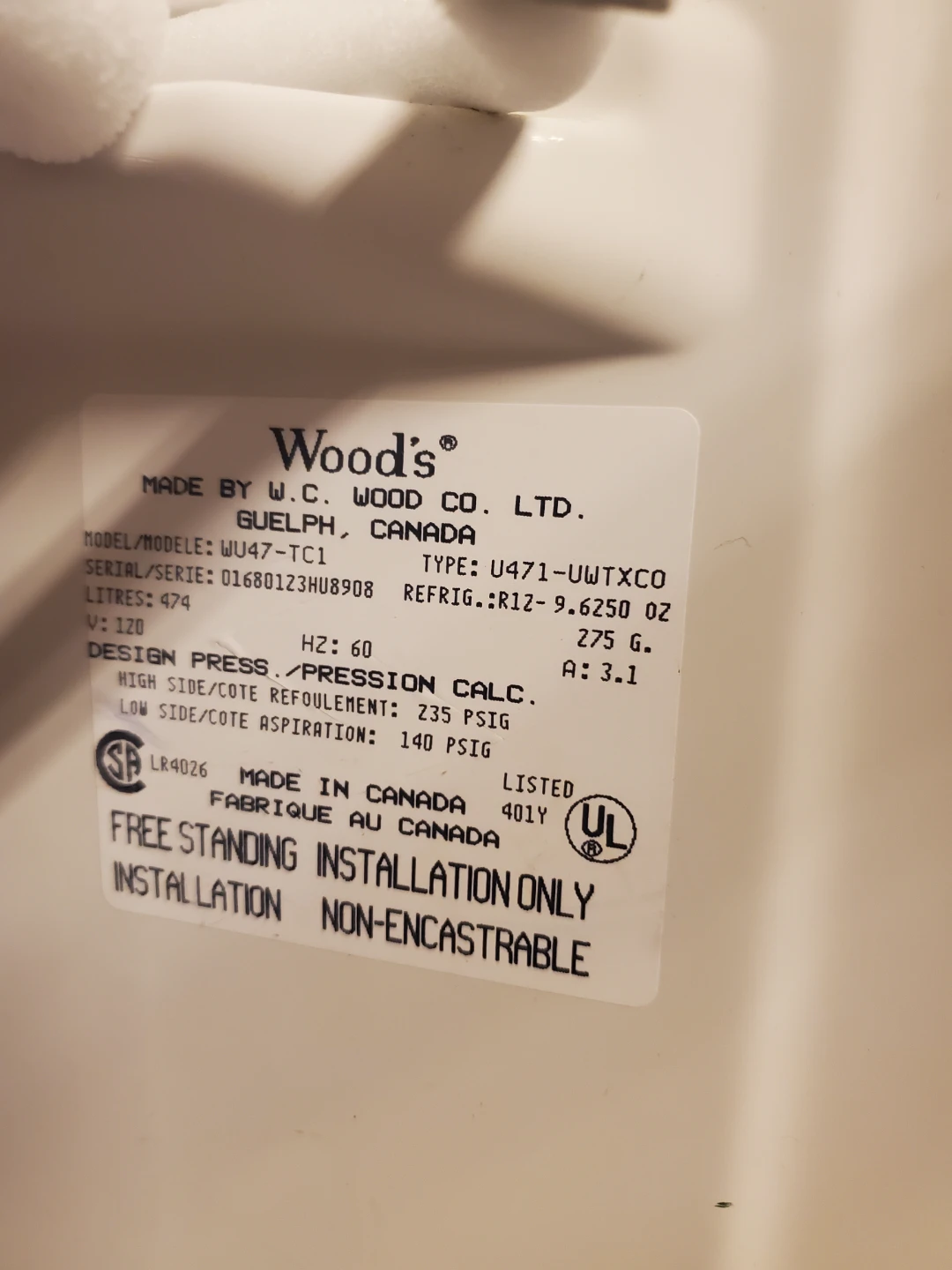 Woods upright freezer