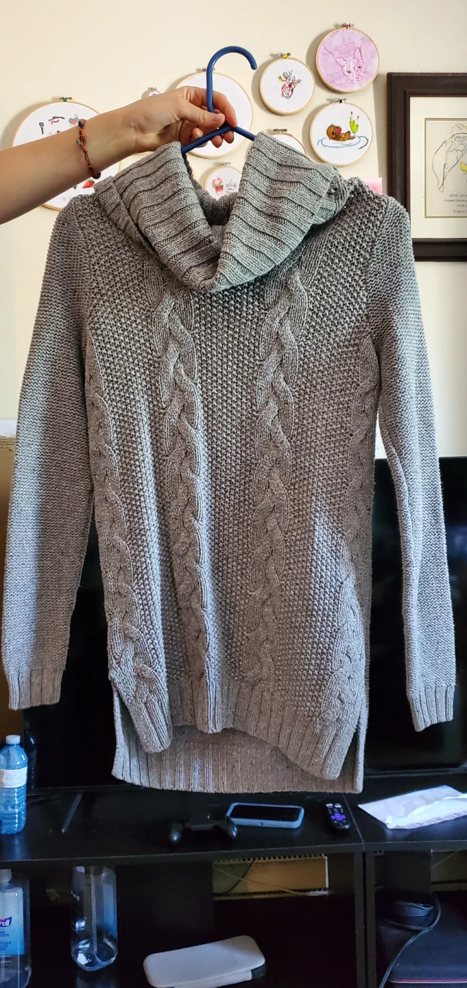 Grey Cable Knit Cowl Neck Sweater