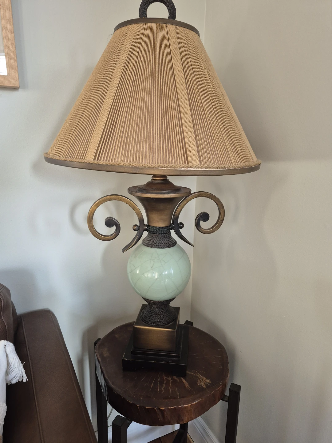 Table Lamp with  Shade and Jade Ball Accent