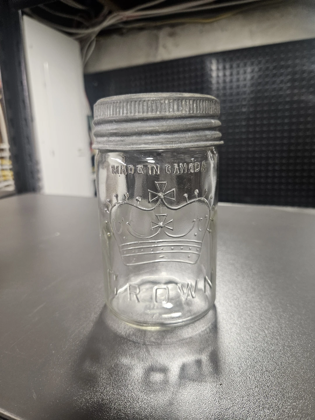Crown "Made in Canada" Glass Jar with Metal Lid
