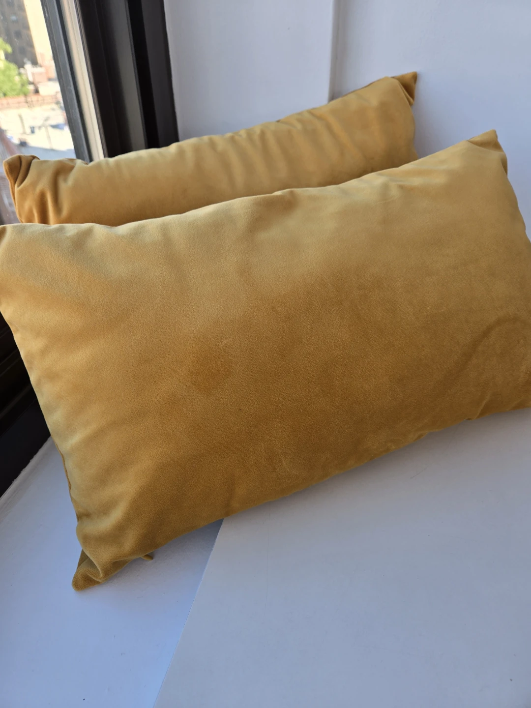 Yellow Velvet Lumbar Pillows (Set of 2)