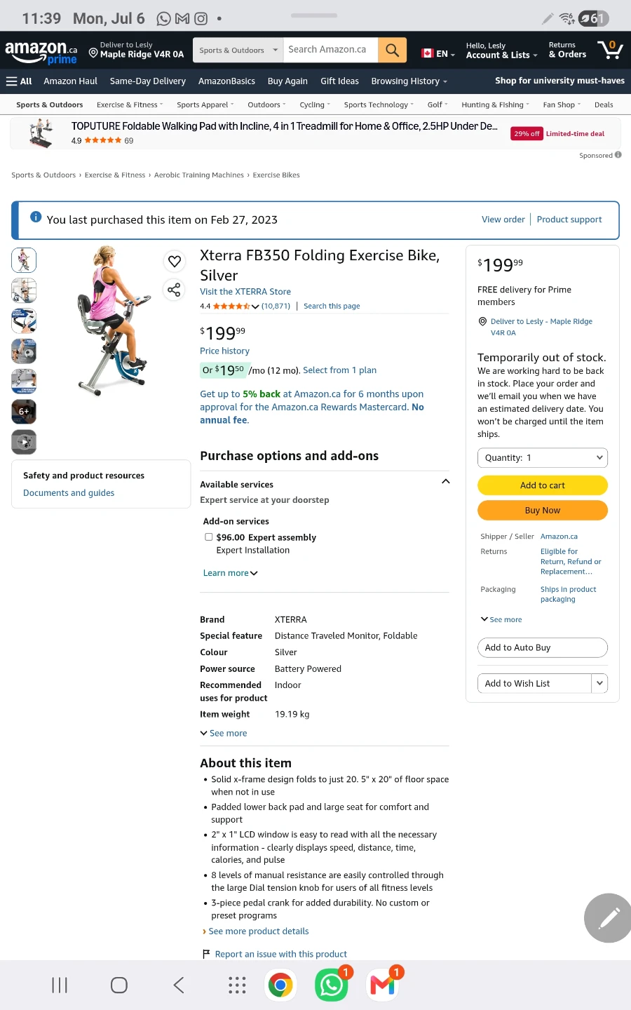 Xterra FB350 Folding Exercise Bike - photo 2