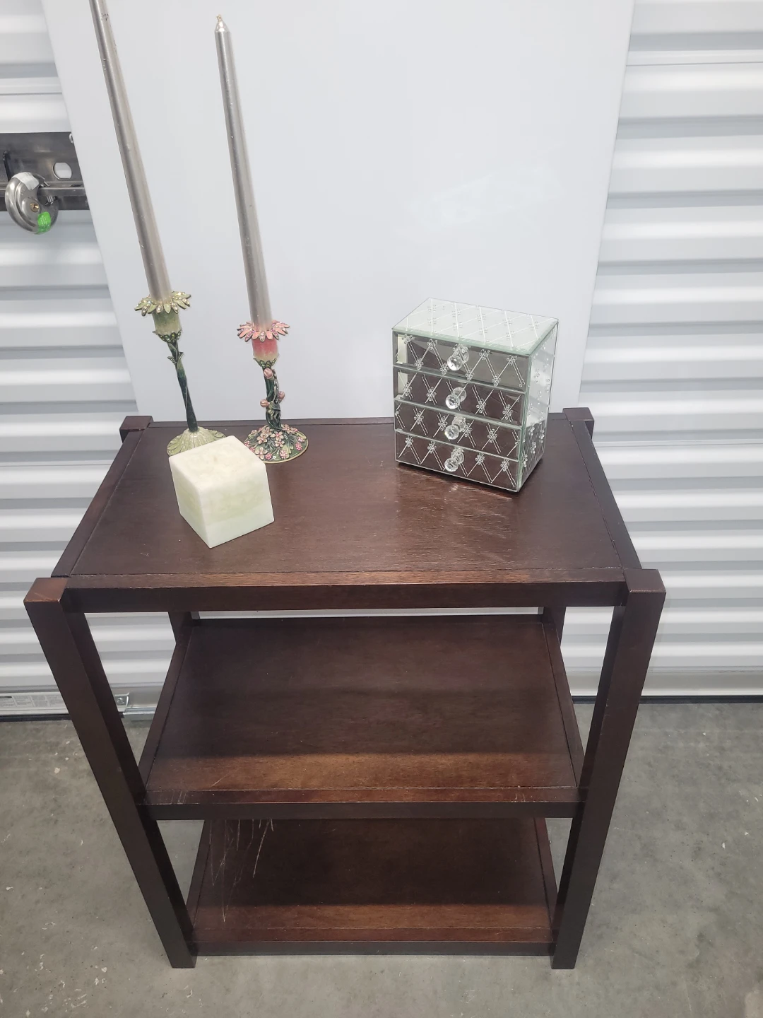 Dark Wood Accent Table with 3 Shelves