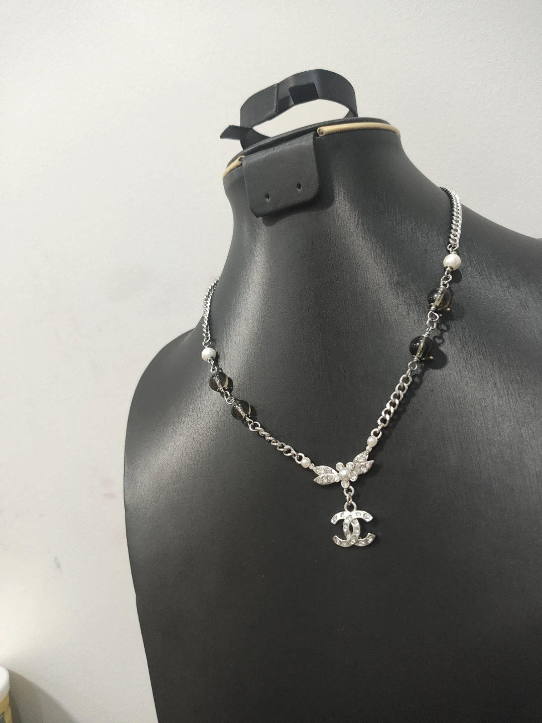 Chanel CC Logo Necklace with Pearls and Crystals