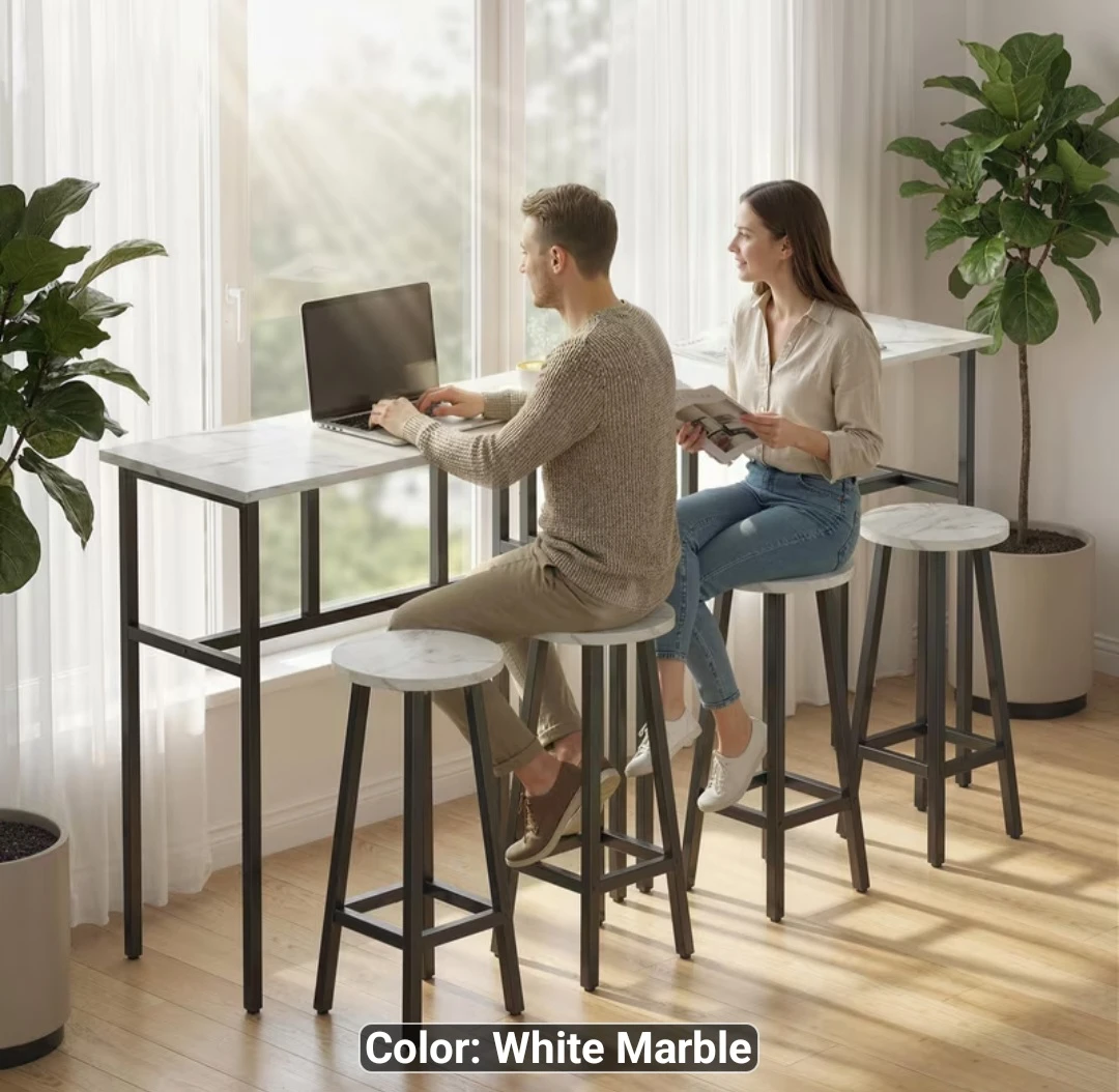 6-Piece Bar Set - White Marble Finish