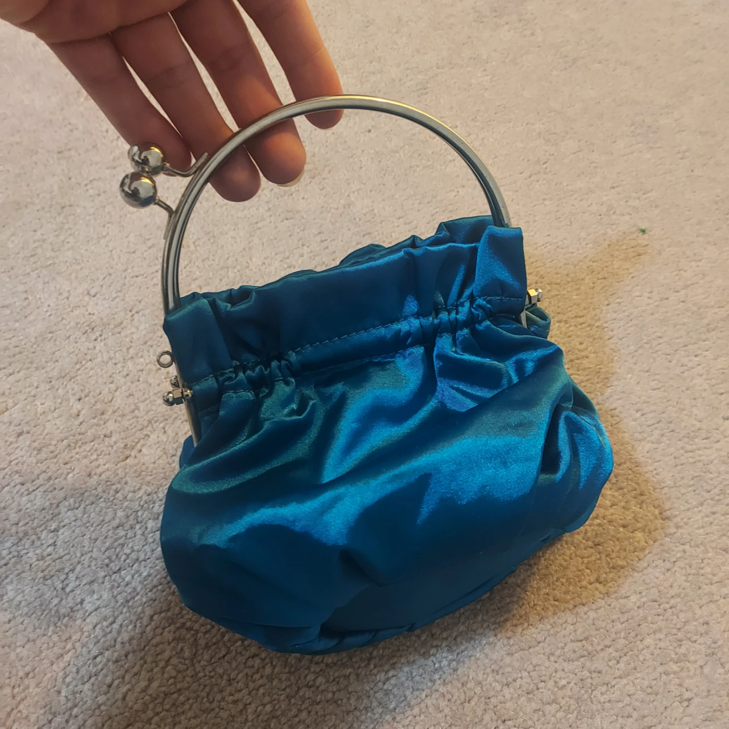 Teal Satin Floral Clutch Purse with Rhinestone Accent - photo 4