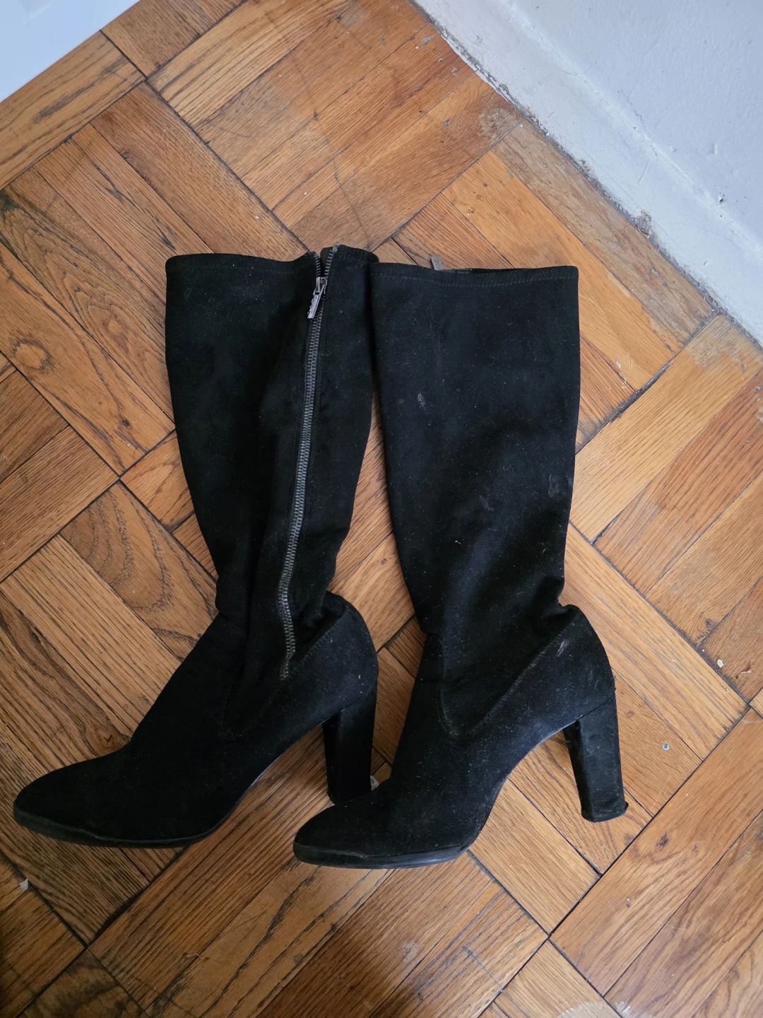 Black Suede Knee-High Boots