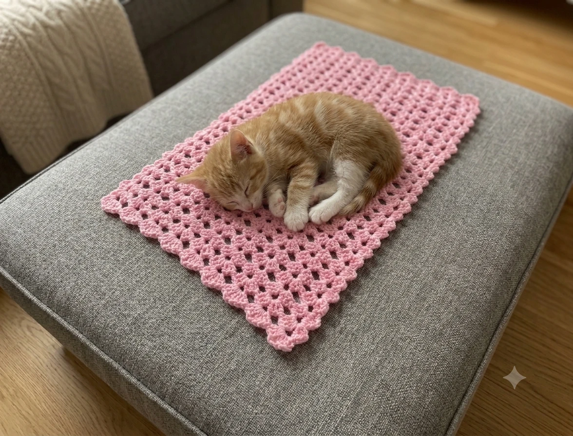 Hand Crocheted Pink Doily/Blanket