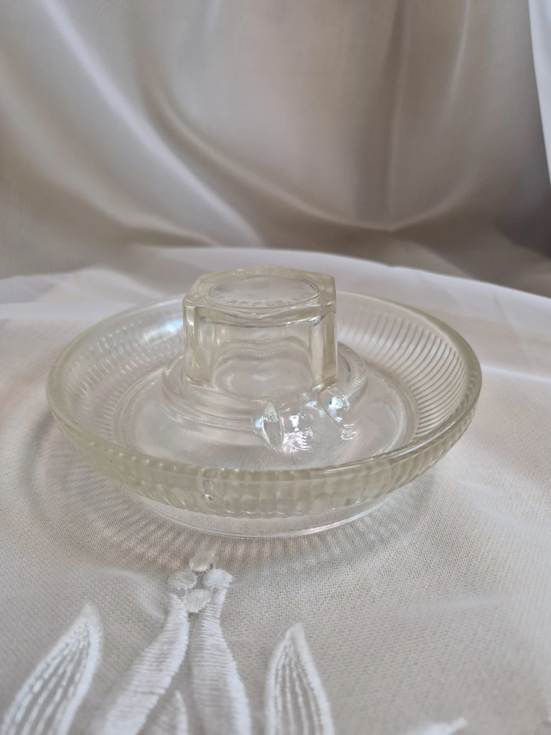 Vintage Clear 5 1/2" Round Glass Chicken Poultry Waterer
