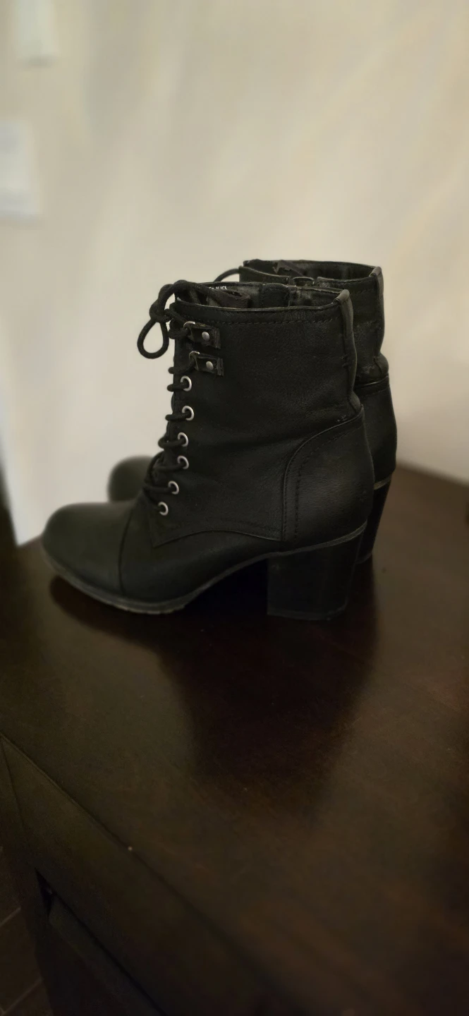 Black Lace-Up Heeled Boots