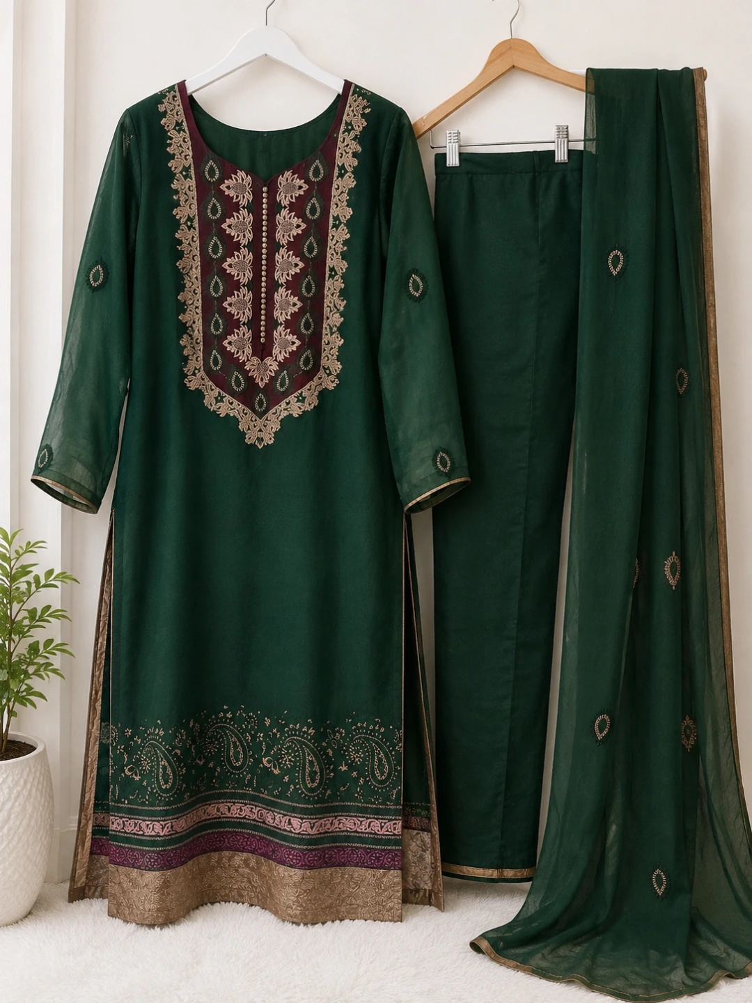 3 piece embroidered kmeez and trouser,brand new