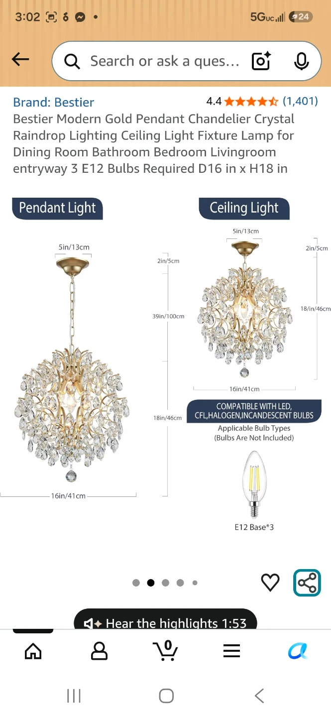 Bestier Modern Gold Crystal Chandelier Pendant Light Fixture - photo 2