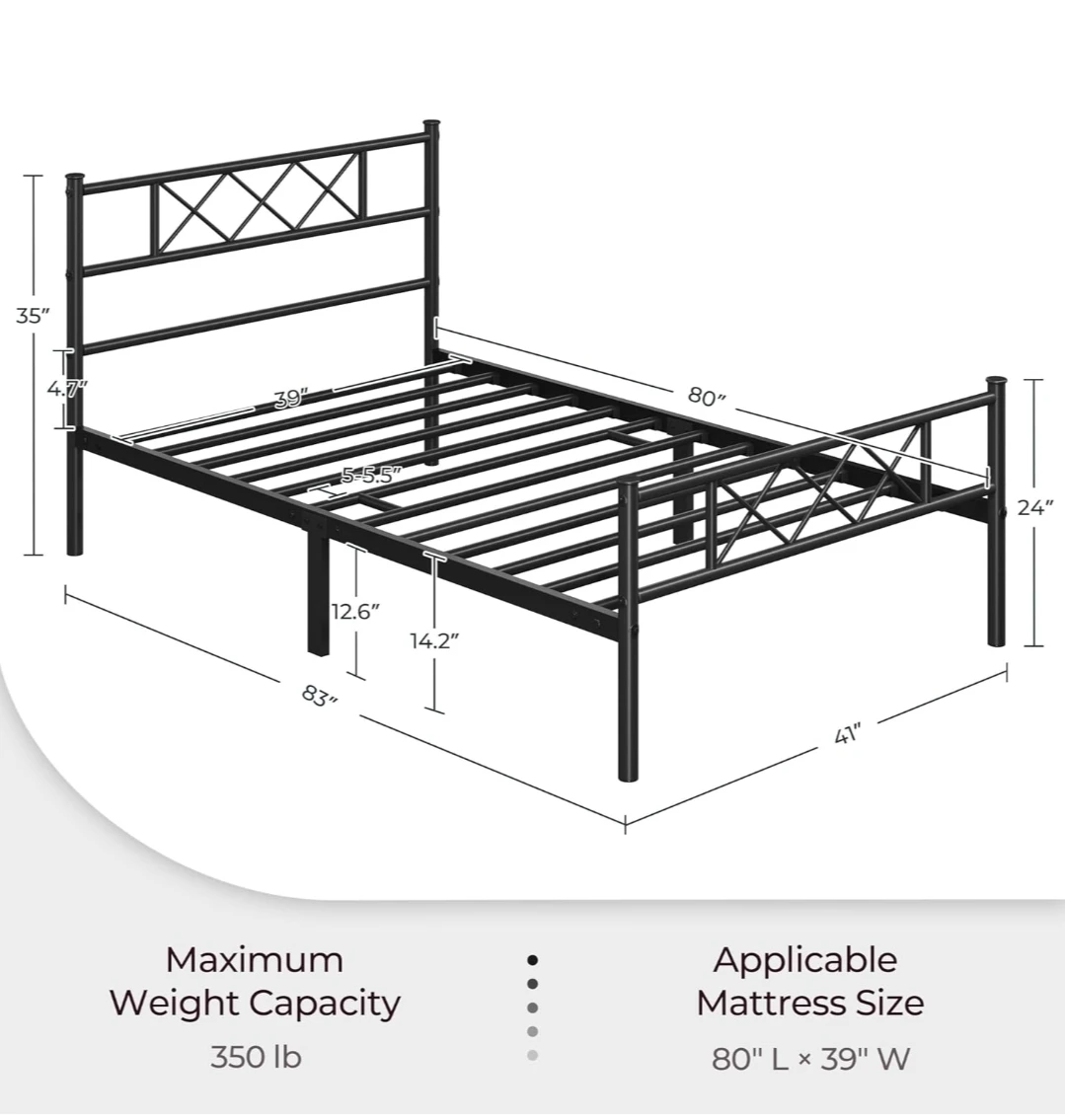 Twin XL Metal Platform Bed Frame with Headboard & Footboard - photo 2