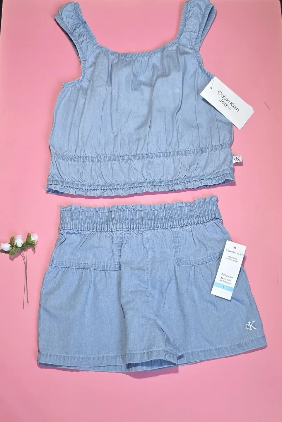 Calvin Klein Jeans Girls Denim Tank Top & Shorts Set - photo 2