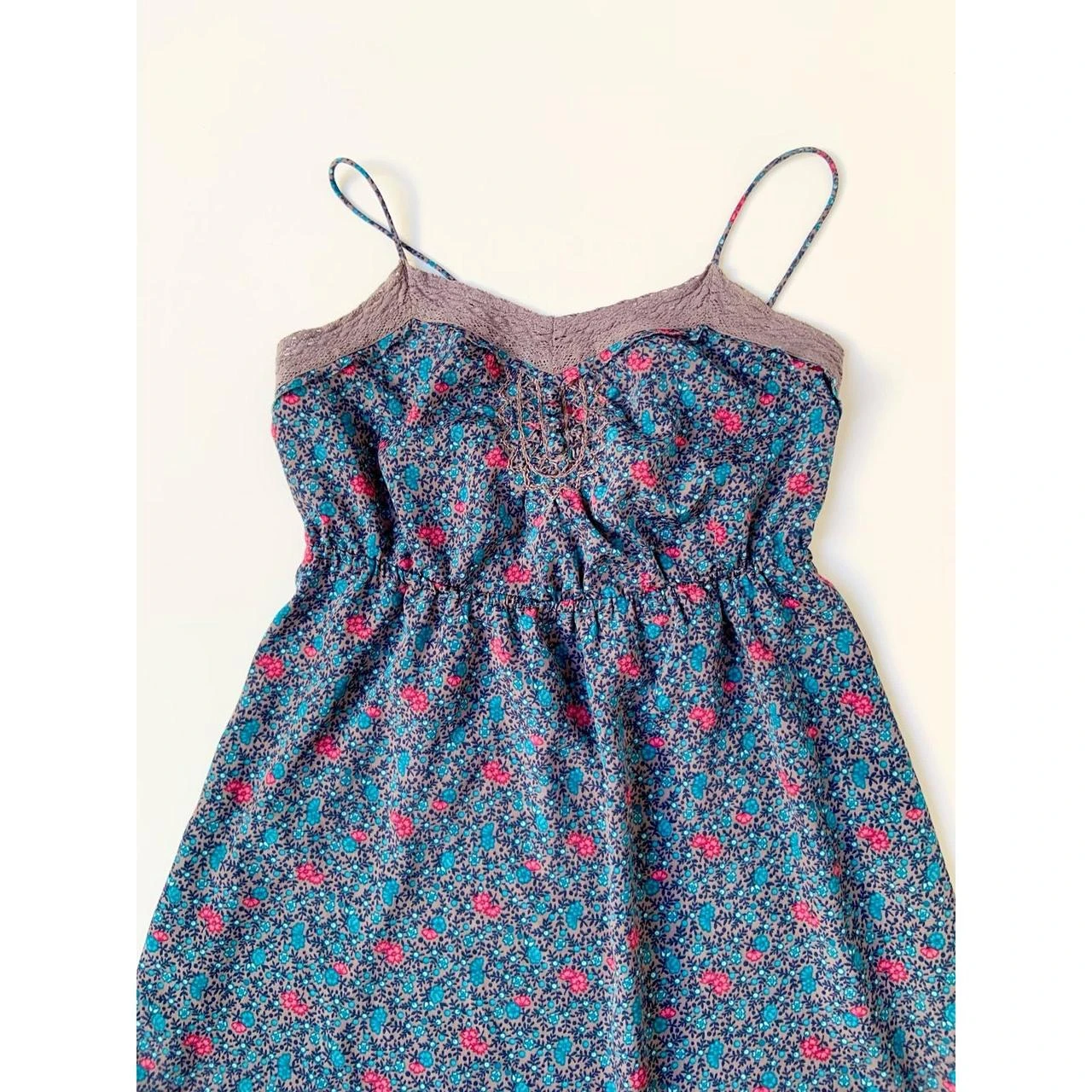 American Eagle Blue Summer Floral Mini Dress with Lace Trim - photo 2
