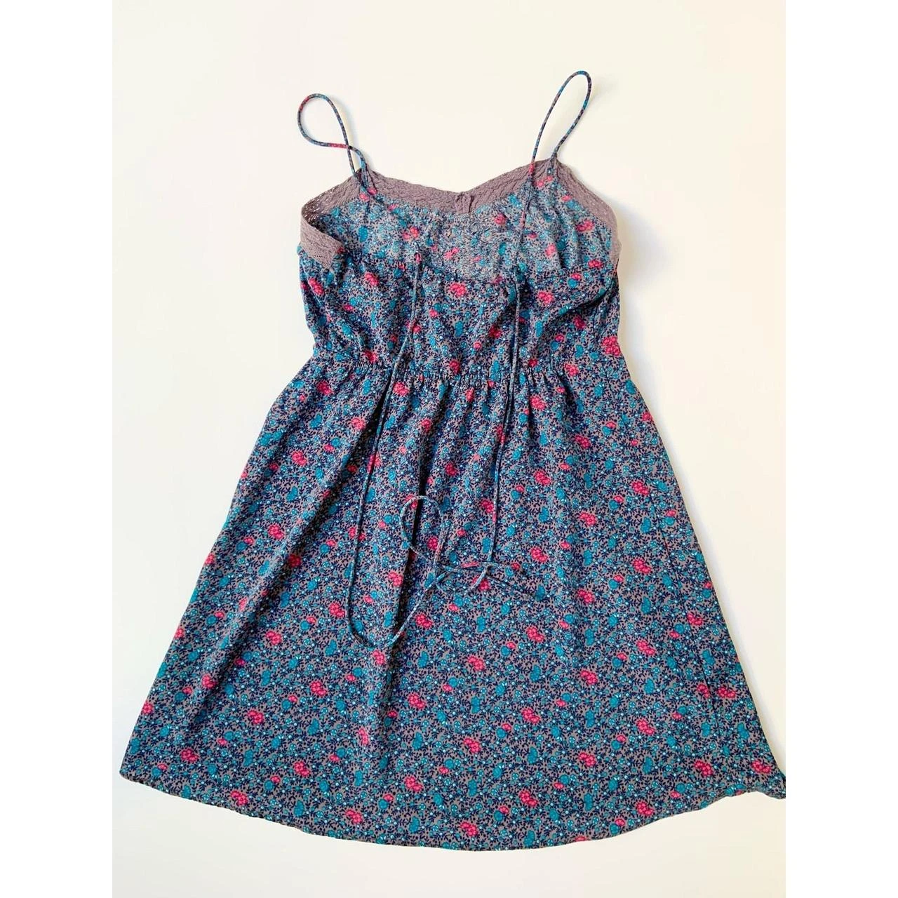 American Eagle Blue Summer Floral Mini Dress with Lace Trim - photo 3