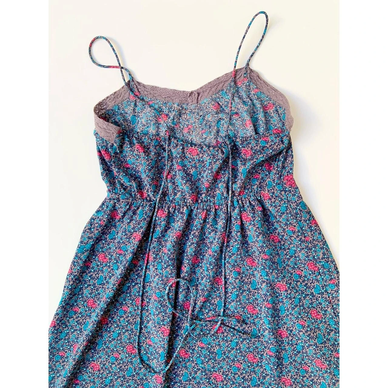 American Eagle Blue Summer Floral Mini Dress with Lace Trim - photo 4