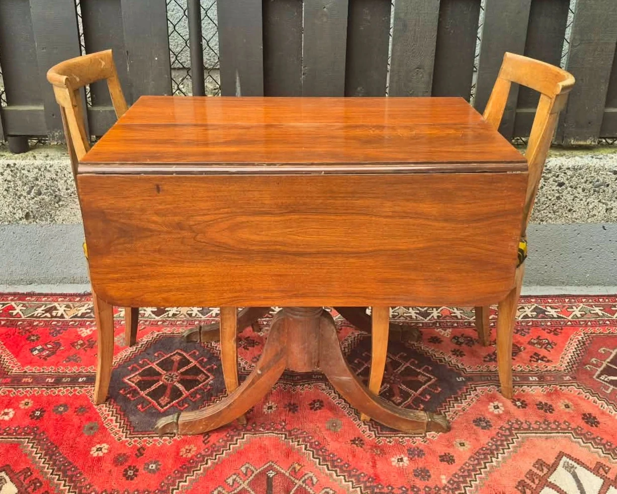 Antique Drop Leaf Walnut Dining Table With 1 Extension
